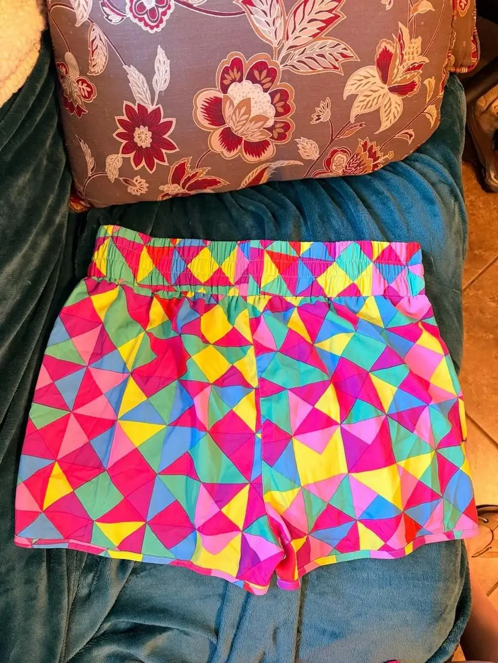 Multicolor Geometric High Waisted Athletic Shorts